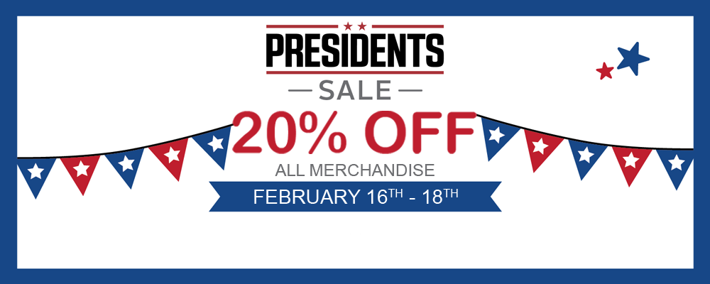20% off all merchandise feb 16 to 18